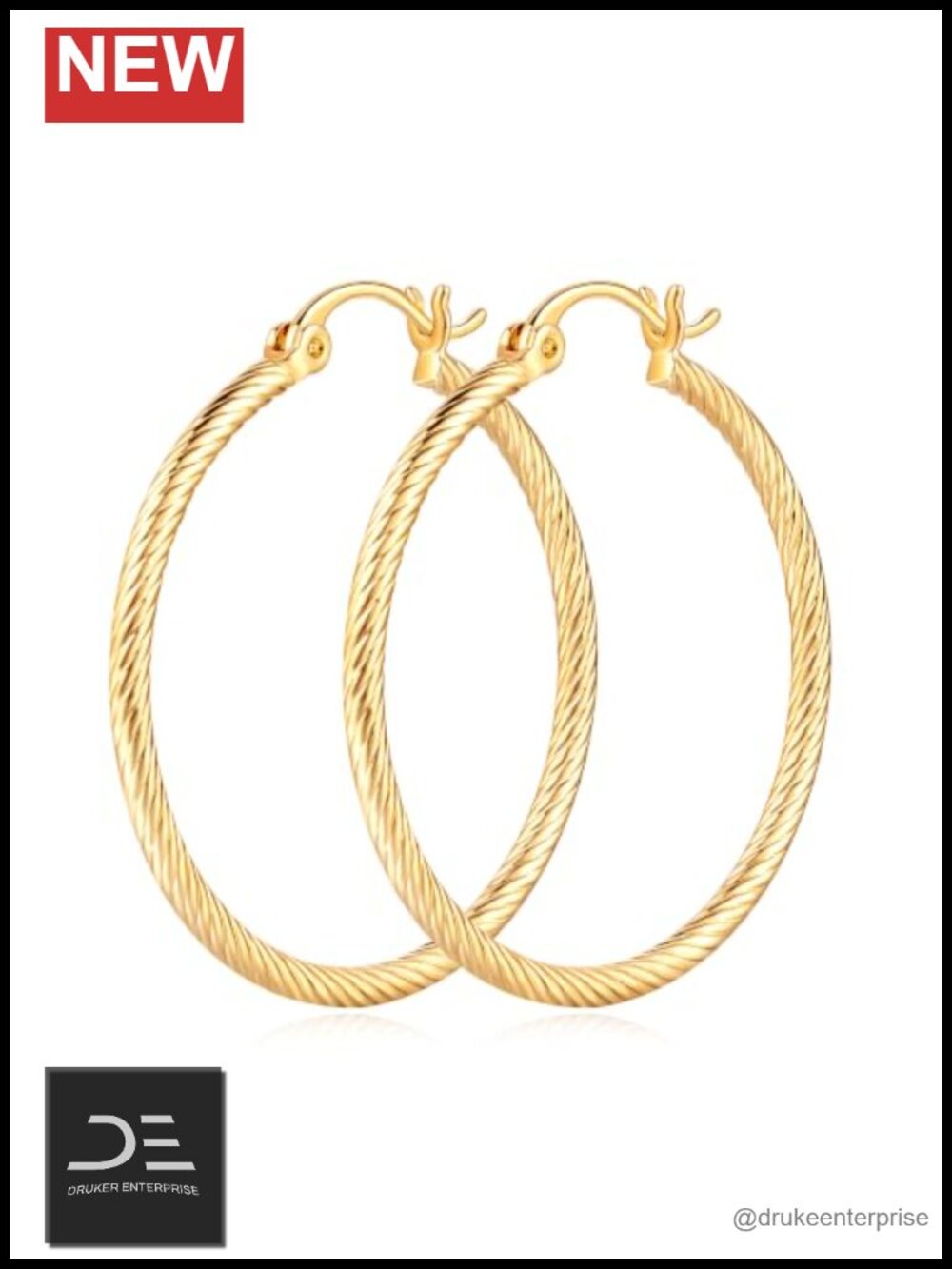 14K Gold Plated Large Spiral Hoop Earrings for Women 35mm